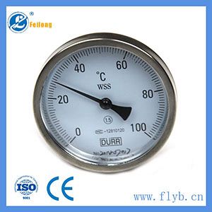 Axial bimetal thermometer